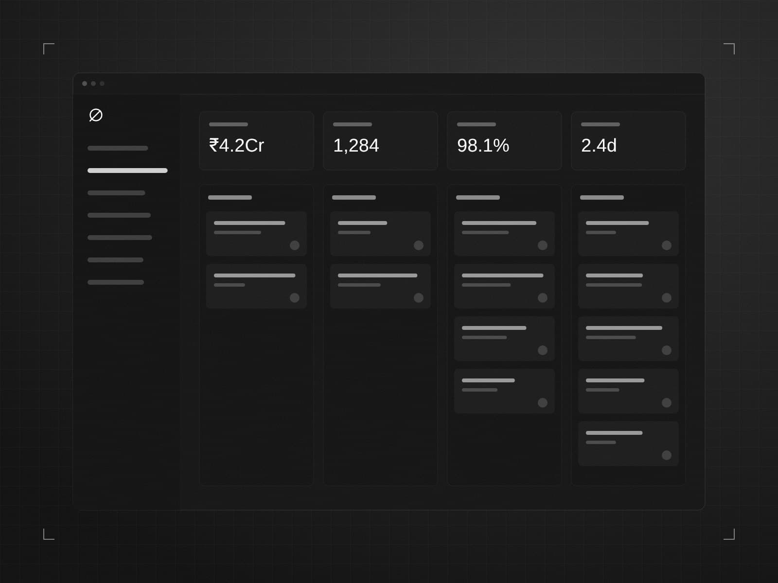 Fintech dashboard loan pipeline view with status columns