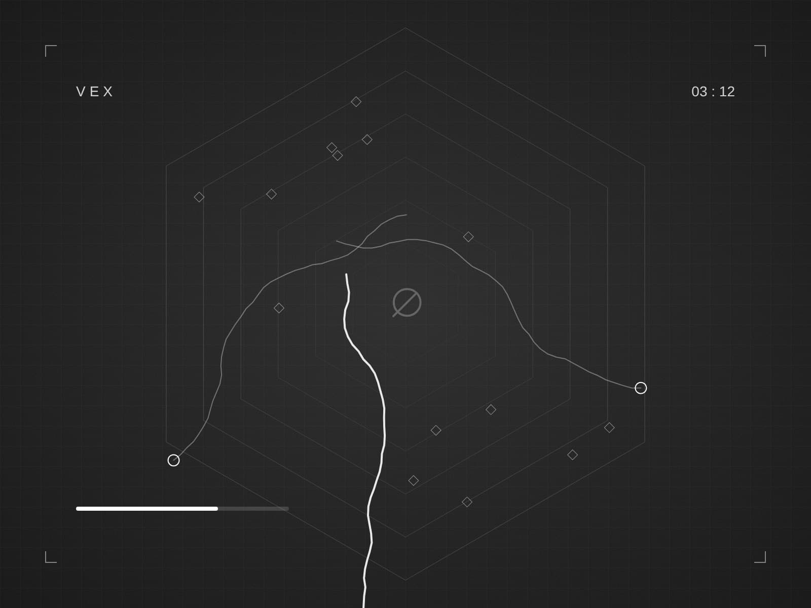 VEX gameplay with player trails and arena hazards